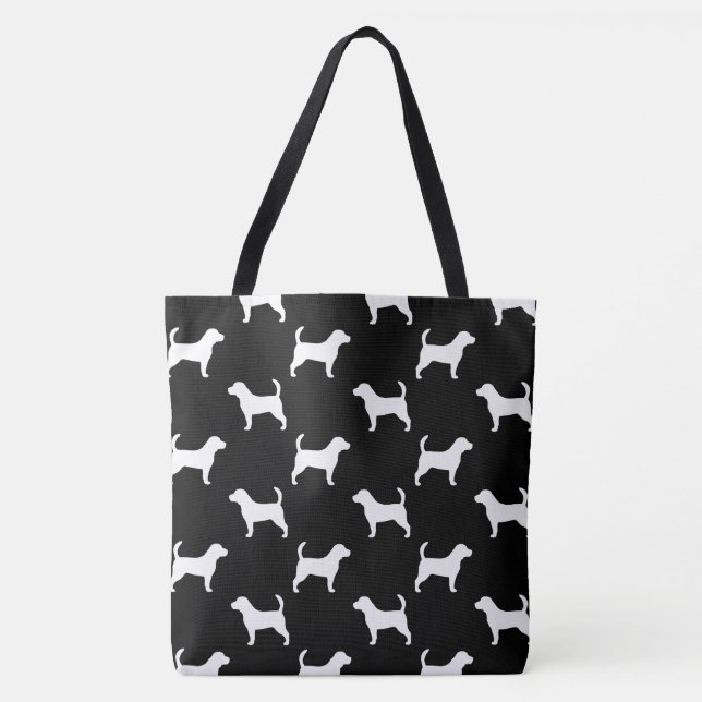 Beagle Silhouettes Patterned Black and White Tote Bag (Front)