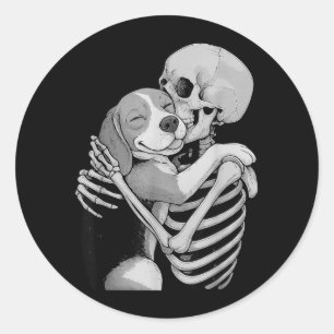 Beagle Skeleton Hug Halloween Dog Lover Classic Round Sticker