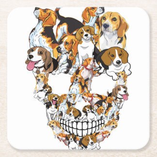Beagle Skull Dog Lovers Horror Funny Halloween Square Paper Coaster