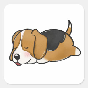 Beagle Sleeping Cartoon Square Sticker