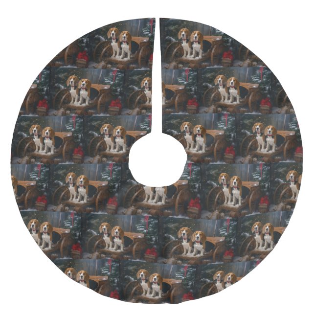 Beagle Snowy Sleigh Christmas Decor  Brushed Polyester Tree Skirt (Front)