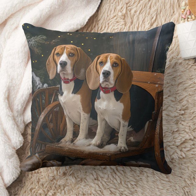 Beagle Snowy Sleigh Christmas Decor  Cushion (Blanket)