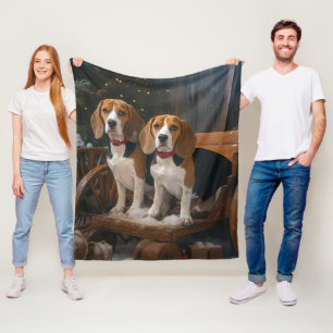 Beagle Snowy Sleigh Christmas Decor  Fleece Blanket