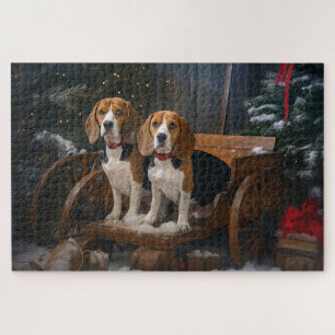 Beagle Snowy Sleigh Christmas Decor Jigsaw Puzzle