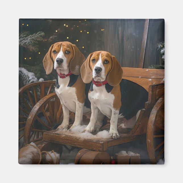Beagle Snowy Sleigh Christmas Decor  Magnet (Front)