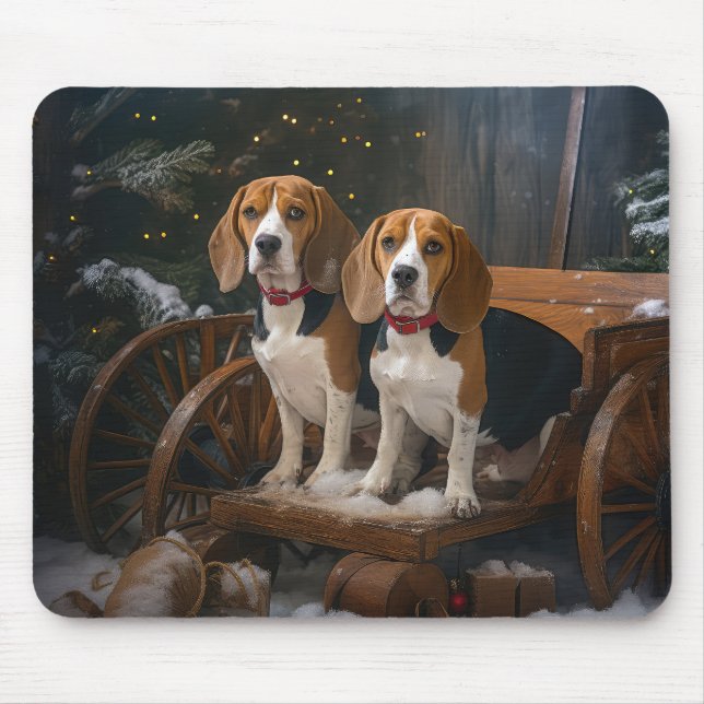 Beagle Snowy Sleigh Christmas Decor  Mouse Pad (Front)