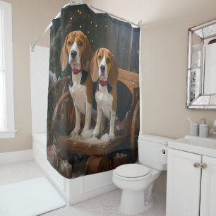 Beagle Snowy Sleigh Christmas Decor  Shower Curtain