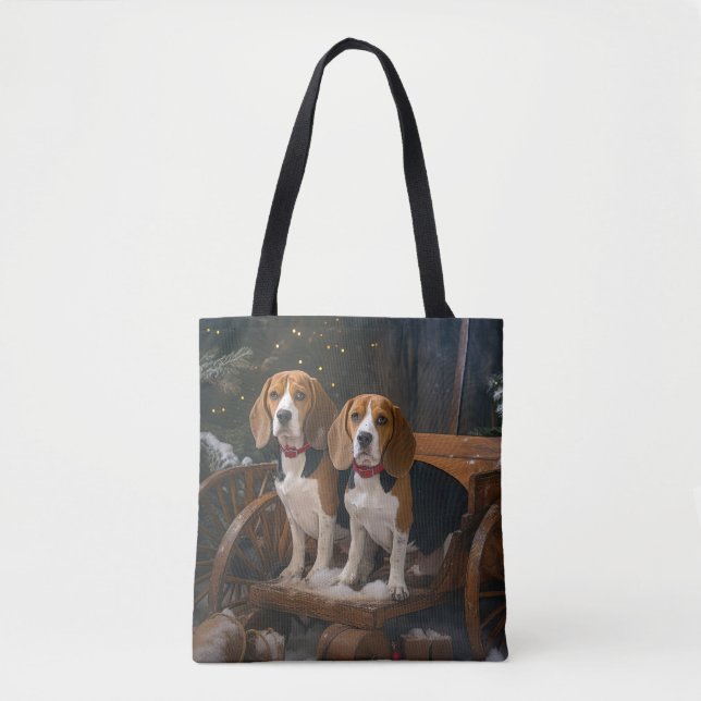 Beagle Snowy Sleigh Christmas Decor  Tote Bag (Front)