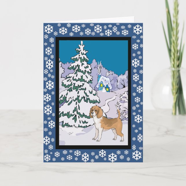 Beagle Snowy Winter Holiday Card (Front)