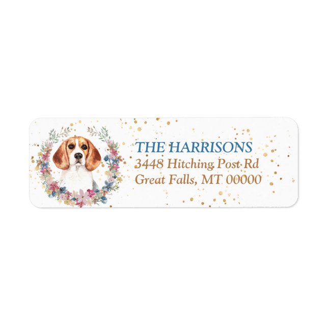 Beagle Spring Flowers Wreath Return Address Label (Front)