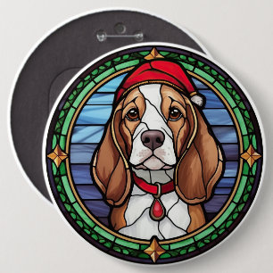Beagle Stained Glass Christmas 6 Cm Round Badge