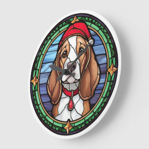 Beagle Stained Glass Christmas Large Clock