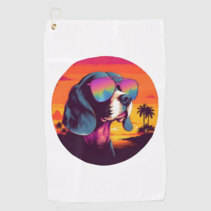 Beagle Sunset Background Shirt, Beagle Mom, Beagle Golf Towel