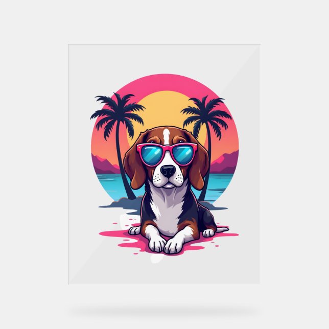 Beagle Sunset Background Shirt, Beagle Mum, Beagle Acrylic Sign (Front)