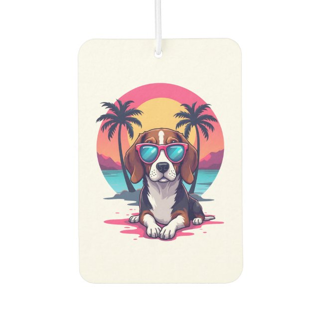 Beagle Sunset Background Shirt, Beagle Mum, Beagle Car Air Freshener (Front)