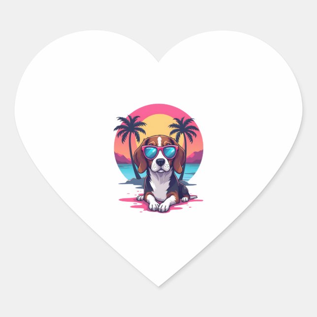 Beagle Sunset Background Shirt, Beagle Mum, Beagle Heart Sticker (Front)