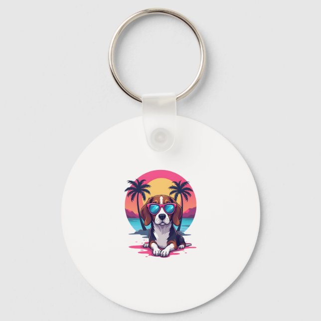 Beagle Sunset Background Shirt, Beagle Mum, Beagle Key Ring (Front)