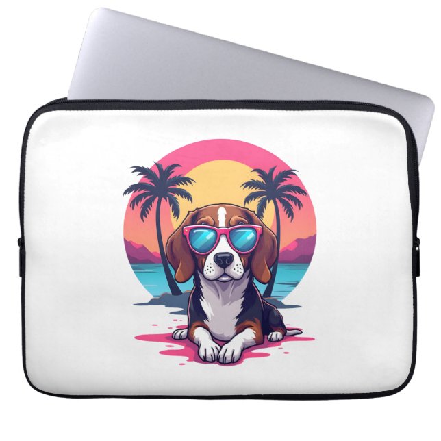 Beagle Sunset Background Shirt, Beagle Mum, Beagle Laptop Sleeve (Front)
