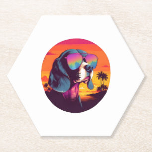 Beagle Sunset Background Shirt, Beagle Mum, Beagle Paper Coaster