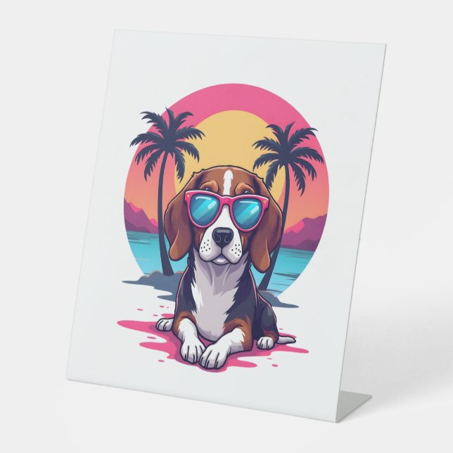 Beagle Sunset Background Shirt, Beagle Mum, Beagle Pedestal Sign (Front)