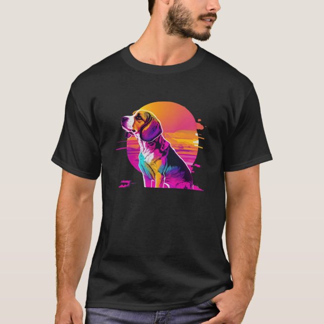 Beagle Synthwave 80s Retrowave Aesthetic T-Shirt (Front)