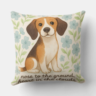 Beagle Throw Pillow Gift for Dog Lovers Floral Pet