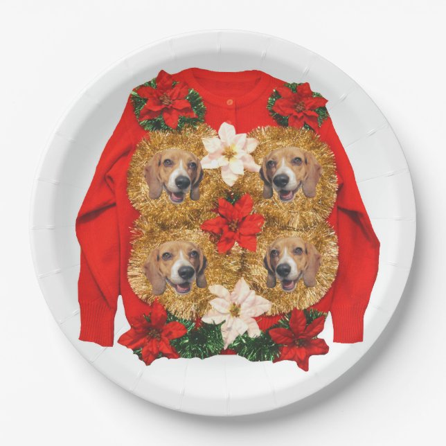 Beagle Ugly Christmas Sweater Paper Plate (Front)