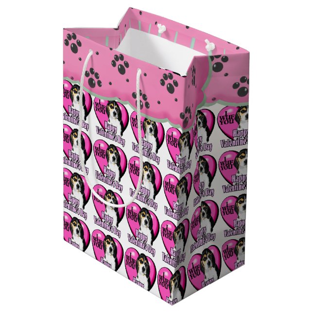 Beagle Valentine's Day Medium Gift Bag (Back Angled)