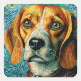 Beagle Van Gogh Style Square Sticker