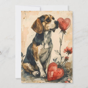 Beagle Vintage Valentine's Day  Holiday Card