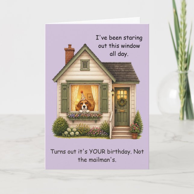 Beagle Waiting By Window Funny Birthday Card (Front)