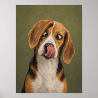 Beagle Wall Art — Mid-Lick Funny Painterly Portrai