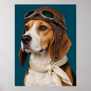 Beagle Wall Art — Vintage Aviator Pilot Pet Portra