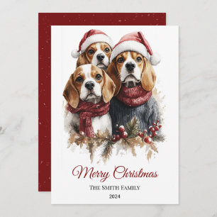 Beagle Watercolor Christmas Minimal Holiday Card