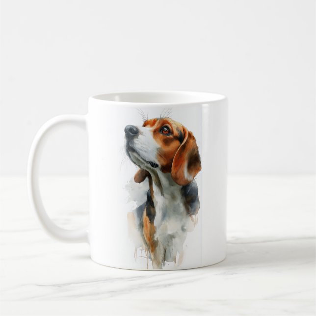 Beagle watercolor portrait coffee mug (Left)