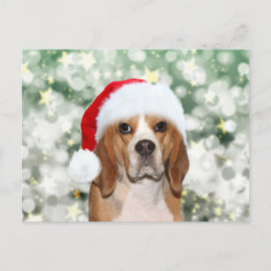 Beagle wearing a Santa hat Christmas Postcard