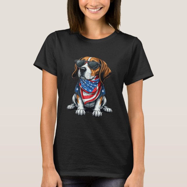 Beagle Wearing An American Flag Patriotic USA T-Shirt (Front)