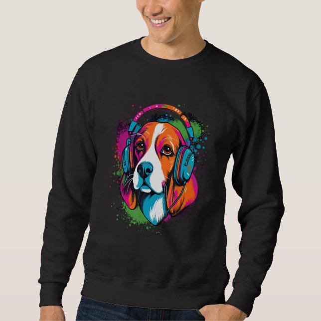 Beagle wearing headphones colourful illustration sweatshirt (Front)