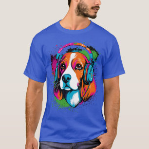 Beagle wearing headphones colourful illustration T-Shirt