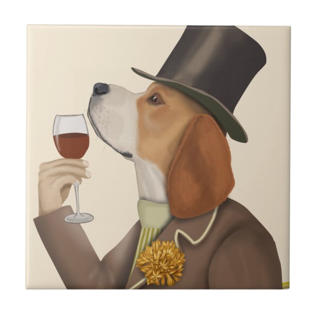 Beagle Wine Snob Ceramic Tile (Front)