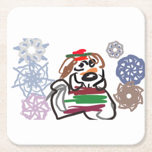 Beagle winter square paper coaster