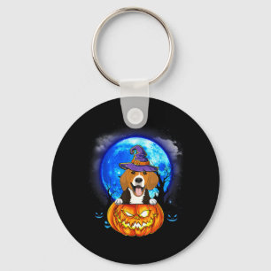 Beagle Witch Moon Pumpkin Scary Halloween Dog Key Ring