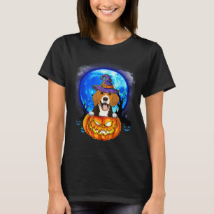 Beagle Witch Moon Pumpkin Scary Halloween Dog T-Shirt