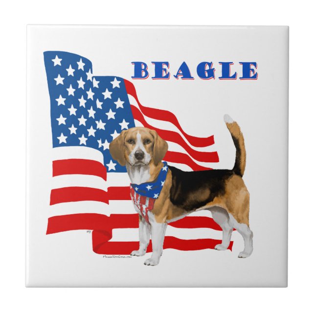 Beagle with American Flag Ceramic Tile (Front)