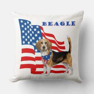 Beagle with American Flag Cushion