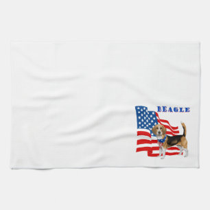 Beagle with American Flag Tea Towel