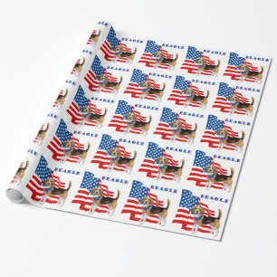 Beagle with American Flag Wrapping Paper