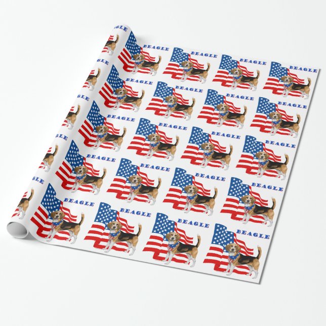 Beagle with American Flag Wrapping Paper (Unrolled)
