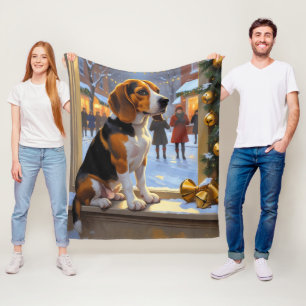 Beagle With Christmas Lights Holiday Fleece Blanket