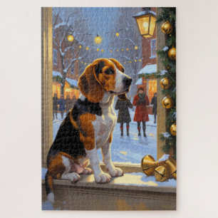 Beagle With Christmas Lights Holiday Jigsaw Puzzle
